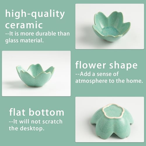 Mecaikru Ceramic Jewelry Tray, 3.5 in Flower Ring Dish with Gift Box & Card - color: dark green