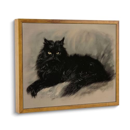 Vintage Framed Dark Academia Black Cat Canvas Wall Art for Living Room | Mid-Century Modern, Ready to Hang, Installation without Damaging the Wall, Fade-resistant, Waterproo Canvas, 8"x10" - color: Elegant Black Cat, size: 8"L x 10"W