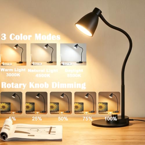 BOHON LED Desk Lamp with USB Charging Port 3 Color Modes Dimmable, Black - color: Matt Black