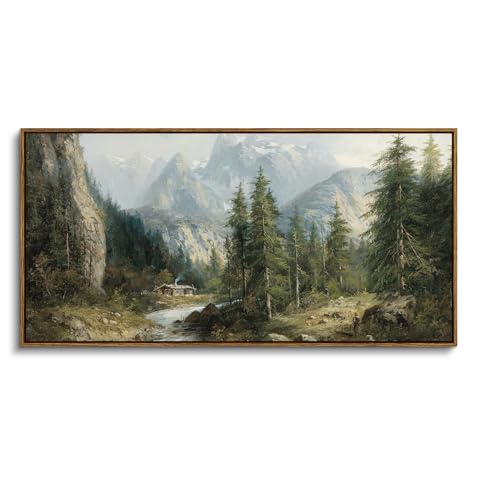ARPEOTCY Rustic Landscape Wall Art, Rustic Nature Mountain Prints 20×40 in - color: Alpine Cabin Mountain, size: 40"L x 20"W