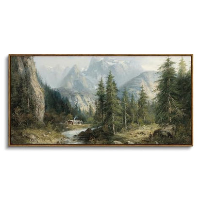 ARPEOTCY Rustic Landscape Wall Art, Rustic Nature Mountain Prints 20×40 in - color: Alpine Cabin Mountain, size: 40"L x 20"W