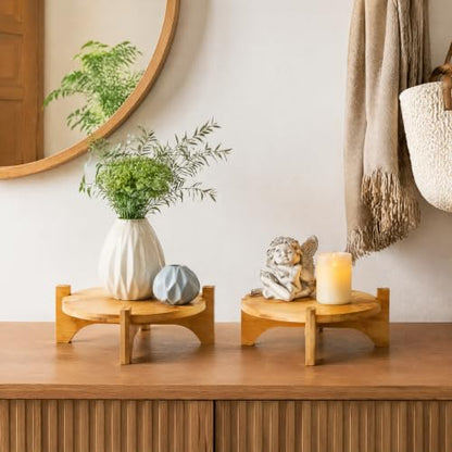 Pumtus 2 Pack Small Plant Stand, Wood Indoor Planter Stand, Bamboo Detachable Flower Pot Holder, Mid Century Potted Plant Rack for Outdoor Garden Home, Fits Up to 8 Inch Planter (Pot Not Included)