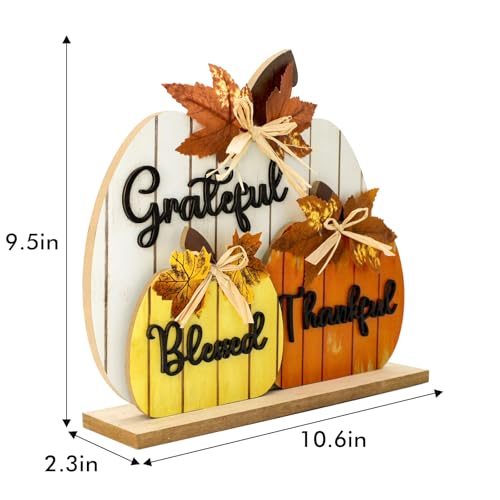 Fall Decorations for Home, Wooden Pumpkin Tabletop Sign Blessed Grateful Thankful Fall Decor for Home Farmhouse Living Room Harvest Day Thanksgiving Decor