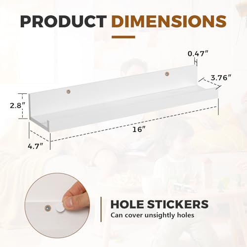 Muzilife 16" Wood Floating Shelves Wall Shelf with Lip, 2Pcs, White - color: White, size: 16"