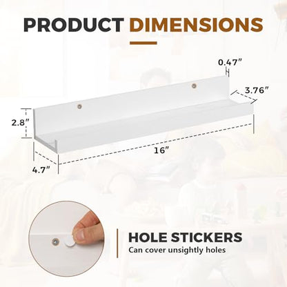 Muzilife 16" Wood Floating Shelves Wall Shelf with Lip, 2Pcs, White - color: White, size: 16"
