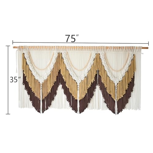 Macrame Wall Hanging Brown Tassel Knotting Fiber Art Boho Decor 47" W*25" L - color: Brown