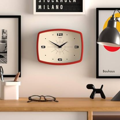 JONES CLOCKS® Movie wall Clock | Rectangular Retro Clock | 10" | Red - color: Red
