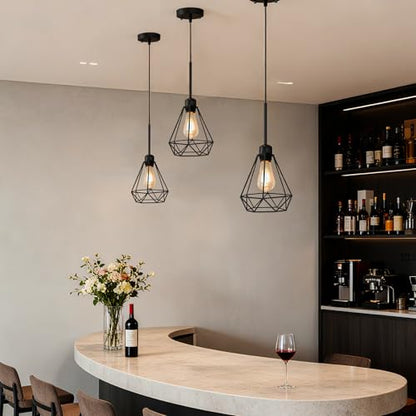 Maliralt Pendant Light Hanging Lights Fixture - Black Industrial Hanging Lamps with Metal Diamond Shade for Kitchen Island, Dining Room Over Table, Breakfast Corner, Farmhouse Home Decor - 2 Pack - size: 7.18Inch-2Pack-Diamond Shade