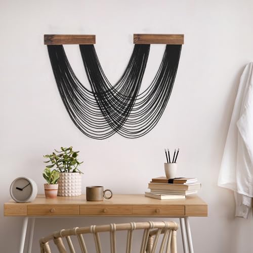 LB Black Macrame Wall Hanging, Boho Tapestry Wall Hanging Macrame Wall Art Handmade Yarn Woven Wall Art Modern Home Decor Headboard Wall Decor for Bedroom Living Room Dorm Nursery, 12x25 Inch - color: Black