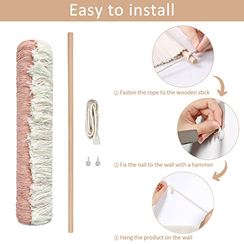 Dremisland Macrame Wall Hanging Macrame Wall Decor Bohemian Pink Tapestry - color: Pink Line