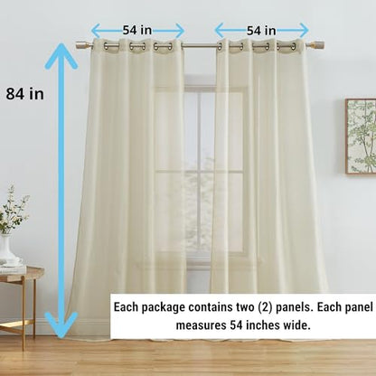 HLC.ME Semi Sheer Grommet Window Curtains, 2 Panels, 54x84 Inch, Beige - color: Beige, size: 54"W x 84"L (Pack of 2)
