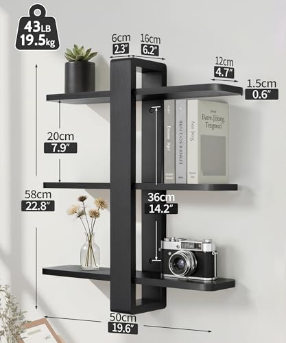 SUMGAR Black Floating Shelves for Wall, 3 Tier Adjustable Large Shelf Unit - color: Black, size: 3 Tier 19.6in