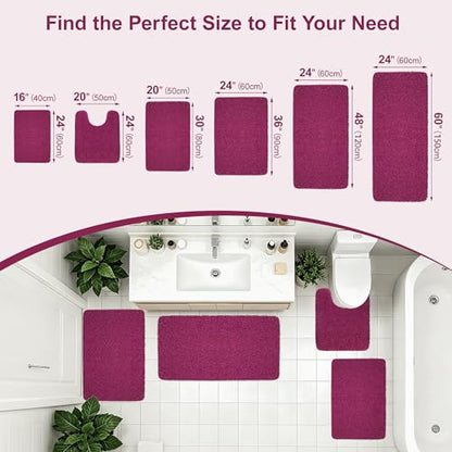 Bathroom Runner Rug 60"x24", Non Slip Long Bath Mat, Burgundy - color: Burgundy, size: 60" x 24" (Rectangular)