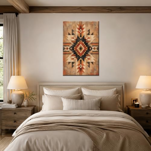 Southwestern Geometric Wall Decor, Rustic Desert Pattern Artwork, Boho Tribal Style Decor for Bedroom Office (Framed,Wrapped Canvas,24 * 36inch) - size: 24*36inch