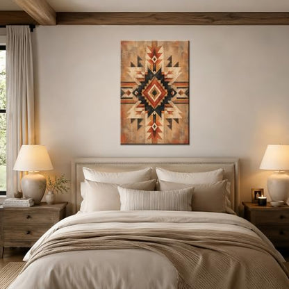 Southwestern Geometric Wall Decor, Rustic Desert Pattern Artwork, Boho Tribal Style Decor for Bedroom Office (Framed,Wrapped Canvas,24 * 36inch) - size: 24*36inch