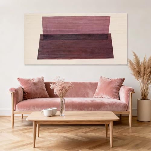 YETHEN WAL Burgundy Abstract Wall Decor Large Hand-Painted Textured Canvas Art Minimalist Painting for Living Room Bedroom Office 24x48 Inch - color: Pink, size: 48"L x 24"W