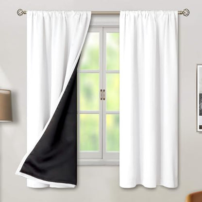BGment 100% Blackout Curtains for Bedroom with Insulated Liner, Pure White - color: Pure White, size: 38"W x 63"L (Pack of 2)