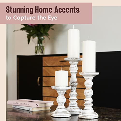 Wooden Pillar Candle Holder, Farmhouse Fireplace Mantel Decor, Rustic White - color: Rustic White