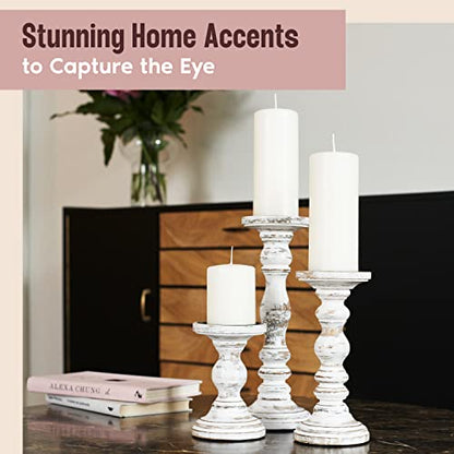 Wooden Pillar Candle Holder, Farmhouse Fireplace Mantel Decor, Rustic White - color: Rustic White