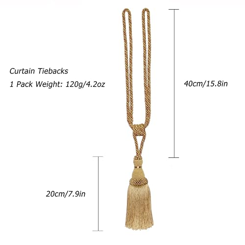 BEL AVENIR 2 Pack Curtain Tiebacks Tassel Drapery Tie-Backs Rope Holdbacks - color: Gold, size: 2 Pack