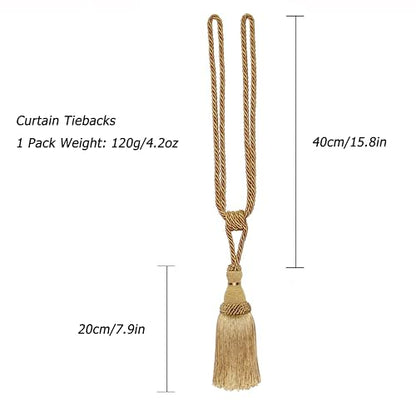 BEL AVENIR 2 Pack Curtain Tiebacks Tassel Drapery Tie-Backs Rope Holdbacks - color: Gold, size: 2 Pack
