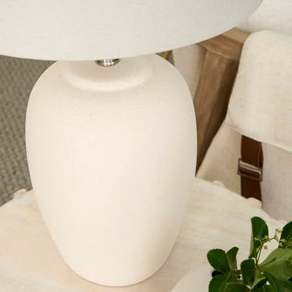 Nourison Home 23" Natural White Ceramic Jar Table Lamp for Bedroom, Living Room, Dining Office, with Off-White Shade - color: Off-White, size: 1 Lamp - Drum Shade