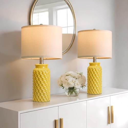 USumkky 20.5" Ceramic Table Lamps Set of 2 - Modern Farmhouse & Boho Style, Bedside Nightstand Lamps for Bedroom, Living Room End Table Lamps, Small Desk Lamp(Yellow) - color: 20.5" Yellow