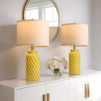 USumkky 20.5" Ceramic Table Lamps Set of 2 - Modern Farmhouse & Boho Style, Bedside Nightstand Lamps for Bedroom, Living Room End Table Lamps, Small Desk Lamp(Yellow) - color: 20.5" Yellow
