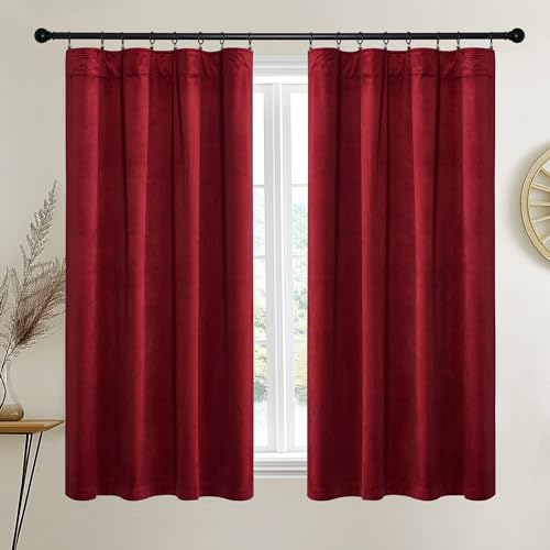 NICETOWN Burgundy Red Velvet Curtains 63 inch Long, 52" W x 63" L, 2 Panels - color: Burgundy Red, size: 52"W x 63"L (Pack of 2)
