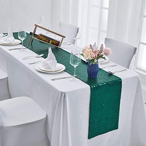 Pufogu 12 x 72 inches Hunter Green Sequin Table Runner, 2 Packs - color: Hunter Green