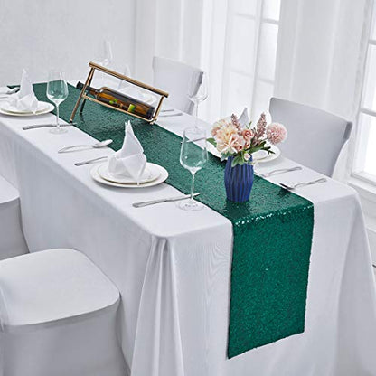 Pufogu 12 x 72 inches Hunter Green Sequin Table Runner, 2 Packs - color: Hunter Green