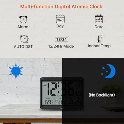 WallarGe Self-Setting Atomic Digital Wall Clock with Auto DST - size: Medium