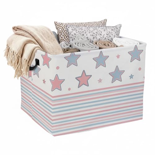 Pastel Stripes Stars Laundry Hamper, 56L Large Foldable Laundry Basket with Handles, for Clothes, Toy Storage Bin, Blankets,Decorative Organizer for Shelves & Closet Home Decor Bedroom & Nursery - color: Pastel Stripes Stars