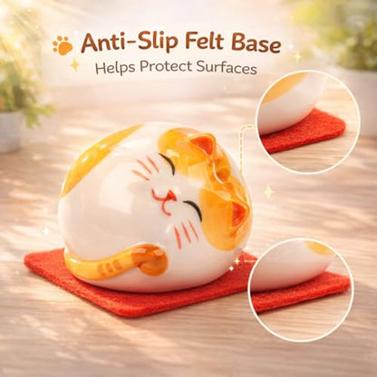 kcrygogo Ceramic Tabby Cat Figurine, Chubby Round Cat Figurine Mini Cat Statue, Cute Desk Decor & Shelf Decor, Small Cat Lover Gift (5cm)