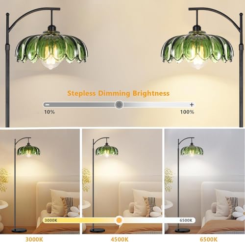 QIYIZM Gold Floor Lamp for Living Room,Bedroom,Standing Lamp with Remote Dimmable Brass Tall Lamp Vintage Retro Mid Century Modern Floor Lamps Arc Green Glass Flower Lamp Floor Light Boho Bohemian - size: Floor Lamp--5