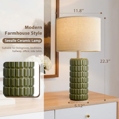 Seealle 23" Modern Ceramic Table Lamps Set of 2, Lamps for Bedroom, Green - color: Green