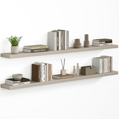 Fun Memories 66 Inch Floating Shelves - Fireplace Mantel Shelf - Deep Wall Mounted Wood Storage Shelf for Bedroom, Kitchen, Farmhouse - 2 Pack, Grey - color: Grey, size: 67"L x 8"D