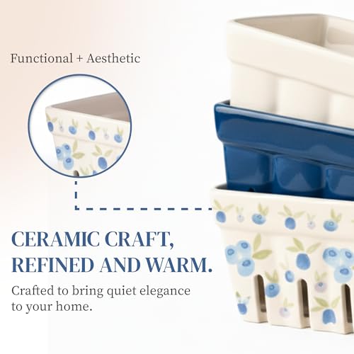 BIEN BEAU Ceramic Berry Baskets Set of 4, Blueberry Colander Fruit Bowls - color: Blue