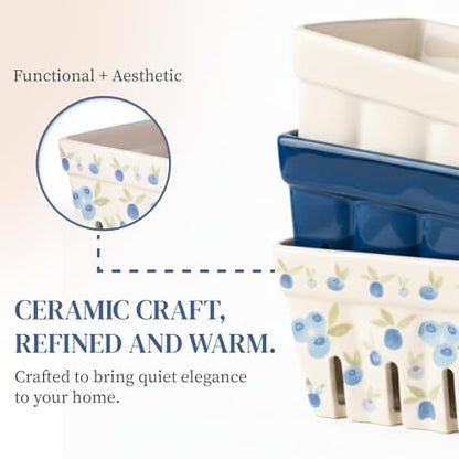 BIEN BEAU Ceramic Berry Baskets Set of 4, Blueberry Colander Fruit Bowls - color: Blue