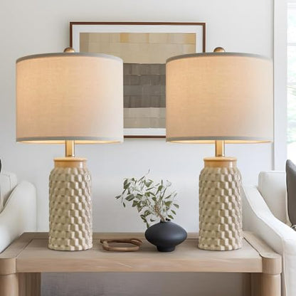 USumkky 20.5" Ceramic Table Lamps Set of 2 - Modern Farmhouse & Boho Style, Bedside Nightstand Lamps for Bedroom, Living Room End Table Lamps, Small Desk Lamp(Cream) - color: 20.5" Cream