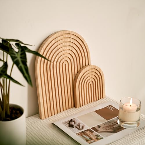 Set of 2 Wooden Arch Boho Decor for Shelf, Fireplace Mantel, Counter, Table, Dresser - Mid Century Modern Decorative Object Aesthetic Decorations for Living Room, Kitchen, Home Office - color: Natural