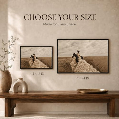 Framed Black Woman Riding Horse Canvas Wall Art 12x16 inch - color: Cowgirl, size: 16"L x 12"W