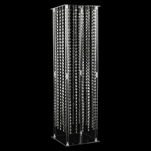 Efavormart 40" Heavy Duty Acrylic Flower Pedestal Vase with Hanging Crystal Beads, Clear Pillar Stand Wedding Table Centerpieces with Pre-Chained Garlands - 5mm Thick Plates - size: 11"W x 40"H