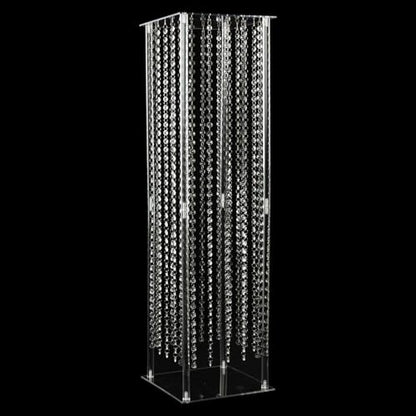 Efavormart 40" Heavy Duty Acrylic Flower Pedestal Vase with Hanging Crystal Beads, Clear Pillar Stand Wedding Table Centerpieces with Pre-Chained Garlands - 5mm Thick Plates - size: 11"W x 40"H