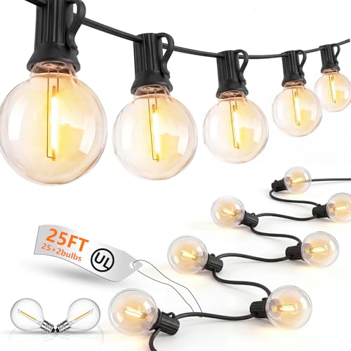 25Ft G40 LED Outdoor String Lights Waterproof with 27 Shatterproof Bulbs - color: Black, size: 25Ft