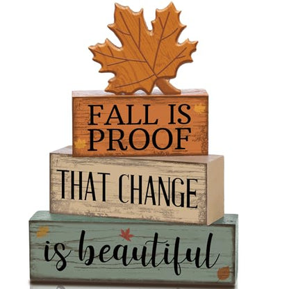 Lineshading 4 Pcs Fall Decoration For Home Wooden Maple Leaf Stacked Decor - style: Maple Leaf