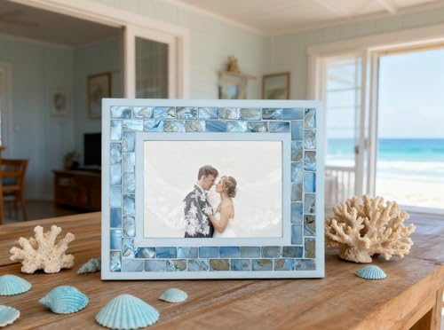 5x7 Mother of Pearl Picture Frame Beach, Blue Grey, 1pc | Picture Frame 5 by 7, Tabletop or Wall Photo Frame - color: Blue Grey, size: 5x7 Inch