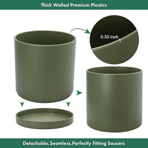 D'vine Dev Plastic Planter Pot with Saucer, 10 in, Olive, 74-X-I-2 - color: Olive, size: 10"