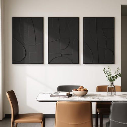 Large 3D Textured Modern Black Abstract Wall Art for Living Room, 3 Piece - color: Black --A, size: 24"w X 36"h X 3pcs