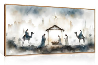 DRACIT Catholic Jesus Nativity Scene Framed Canvas Wall Art Set-20"x40" - color: Jesus Nativity Wall Art, size: 40"L x 20"W